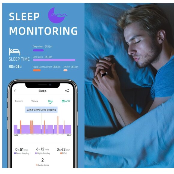 Smart Ring, Health Monitoring Heart, Steps, Calories - Silver Size 8 New - Picture 3 of 9